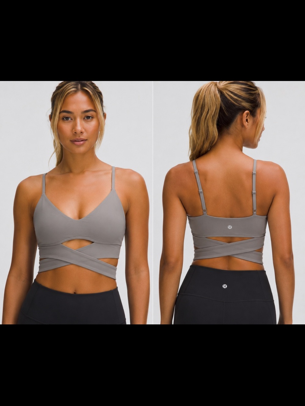 #764 NWT Lululemon V-Neck Crossover Underband Bra Silver Drop 6